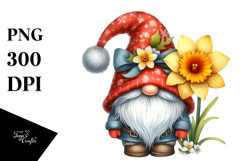 Cute GNOME with Big Hat and Daffodil PNG Product Image 1