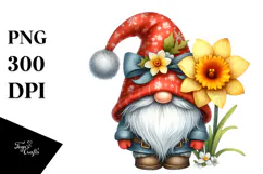 Cute GNOME with Big Hat and Daffodil PNG Product Image 1
