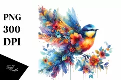 Vibrant Abstract Bird Flower Sticker | Watercolor Clipart Product Image 1