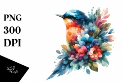 Vibrant Abstract Bird Flower Sticker | Watercolor Clipart Product Image 1