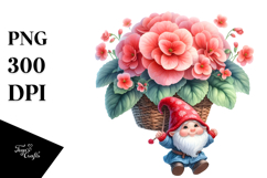 Floating Gnome with Chrysanthemum, Whimsical PNG Product Image 1