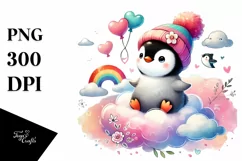 Colorful Penguin on Cloud, Transparent PNG Product Image 1