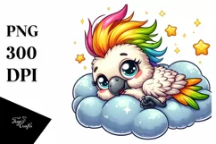 Colorful Baby Cockatoo on Cloud Clipart Product Image 3
