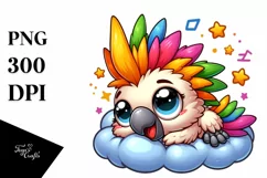 Colorful Baby Cockatoo on Cloud Clipart Product Image 1