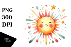 Watercolor Colorful Sun PNG Product Image 1