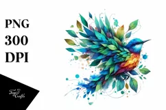 Abstract Vibrant Bird with Leaf Body PNG Product Image 1
