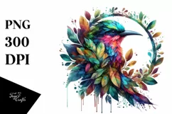 Abstract Vibrant Bird with Leaf Body PNG Product Image 1