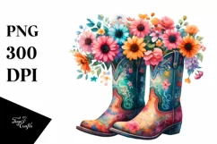 Colorful Cowboy Boots,Flower Pot with Flowers Clipart Product Image 3