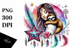 Colorful Baby Sloth on Flower Heart, Transparent PNG Product Image 1