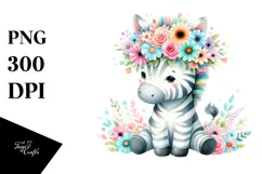 Cartoon-Style Zebra with Pastel Flower Crown Clipart Product Image 1
