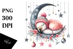 Boho Baby Flamingo Sleeping on the Moon PNG Product Image 1