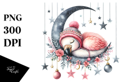 Boho Baby Flamingo Sleeping on the Moon PNG Product Image 1