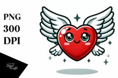 Simple Cartoon Heart with Wings, PNG Product Image 1