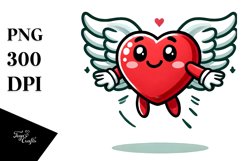 Cartoon Heart with Wings PNG Product Image 1