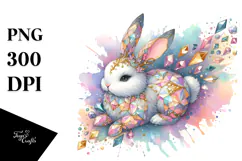 Colorful Bunny Made of Diamonds with Golden Insertions PNG Product Image 1