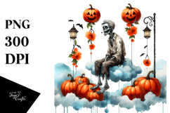 Simplistic Halloween Zombie Sitting Cloud Pumpkins Hanging Product Image 1