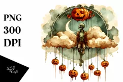 Watercolor Style Simplistic Halloween Zombie Sitting on Product Image 1