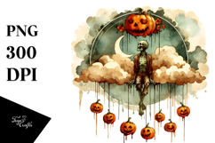 Simplistic Halloween Zombie Sitting Cloud Pumpkins Hanging Product Image 1