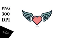 Simple Retro Heart with Wings PNG Product Image 1