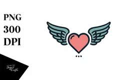 Simple Retro Heart with Wings PNG Product Image 1
