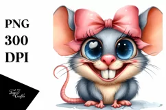 Funny Funny Mouse Chick with Bow, Watercolor PNG Product Image 3