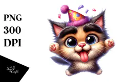 Jumping Kitten with Party Hat, High-Res PNG Product Image 1