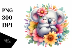 Cute Baby Koala Sleeping in Flower Clipart Product Image 1