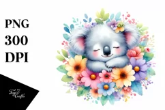 Cute Baby Koala Sleeping in Flower Clipart Product Image 1