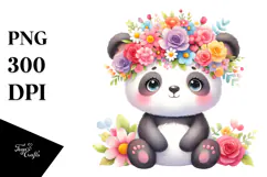 Colorful Panda Sitting on Flower Crown | Clipart Product Image 1