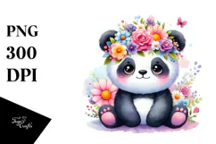 Colorful Panda Sitting on Flower Crown | Clipart Product Image 1