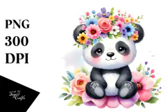 Colorful Panda Sitting on Flower Crown | Clipart Product Image 1