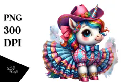 Colorful Unicorn in Square Dancer's Outfit PNG Product Image 1