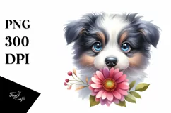 Baby Border Collie with Flower Clipart Product Image 3