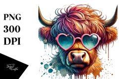 Colorful Highland Calf with Cool Haircut Sunglasses PNG Product Image 1