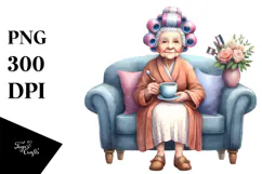 Old Lady Hair Curlers Sofa Sublimation Clipart Product Image 1
