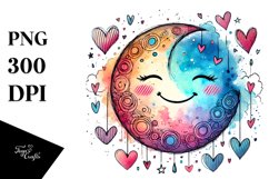 Simple Smiling Moon with Hearts PNG Product Image 1