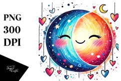 Simple Smiling Moon with Hearts PNG Product Image 1