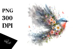 Colorful Bird with Spring Flowers PNG Product Image 1