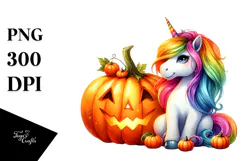 Vibrant Unicorn Halloween Pumpkin | Clipart Product Image 1