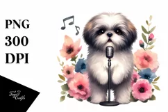 Shih Tzu Pop Singer Flowers | Sublimation | Clipart Product Image 1