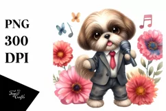 Shih Tzu Pop Singer Flowers | Sublimation | Clipart Product Image 1