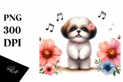 Shih Tzu Pop Singer Flowers | Sublimation | Clipart Product Image 3