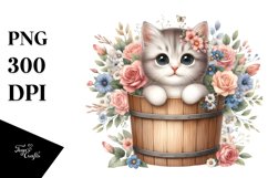 Cute Baby Cat in Wood Bucket, Transparent PNG Product Image 1