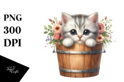 Cute Baby Cat in Wood Bucket, Transparent PNG Product Image 3