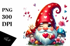 Valentines Gnome Winking with Heart Sign PNG Product Image 1