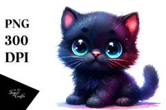 Cute Baby Black Cat in Stile PNG Product Image 1