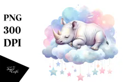 Vibrant Baby Rhino Sleeping on a Cloud PNG Product Image 1