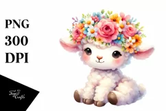 Colorful Lamb Sitting with Flower Crown | Clipart Product Image 1