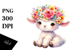 Colorful Lamb Sitting with Flower Crown | Clipart Product Image 1