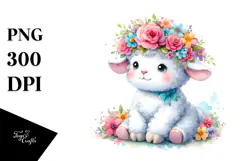 Colorful Lamb Sitting with Flower Crown | Clipart Product Image 1